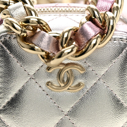Chanel Gradient Metallic Lambskin Quilted Coco Punk Cube Clutch With Chain Silver Pink 8 of 10
