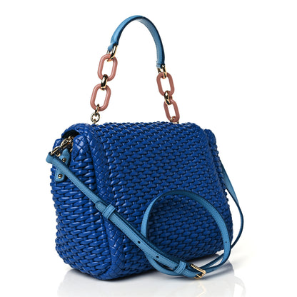 Dolce & Gabbana Woven Calfskin Padlock Shoulder Bag Blue 6 of 17