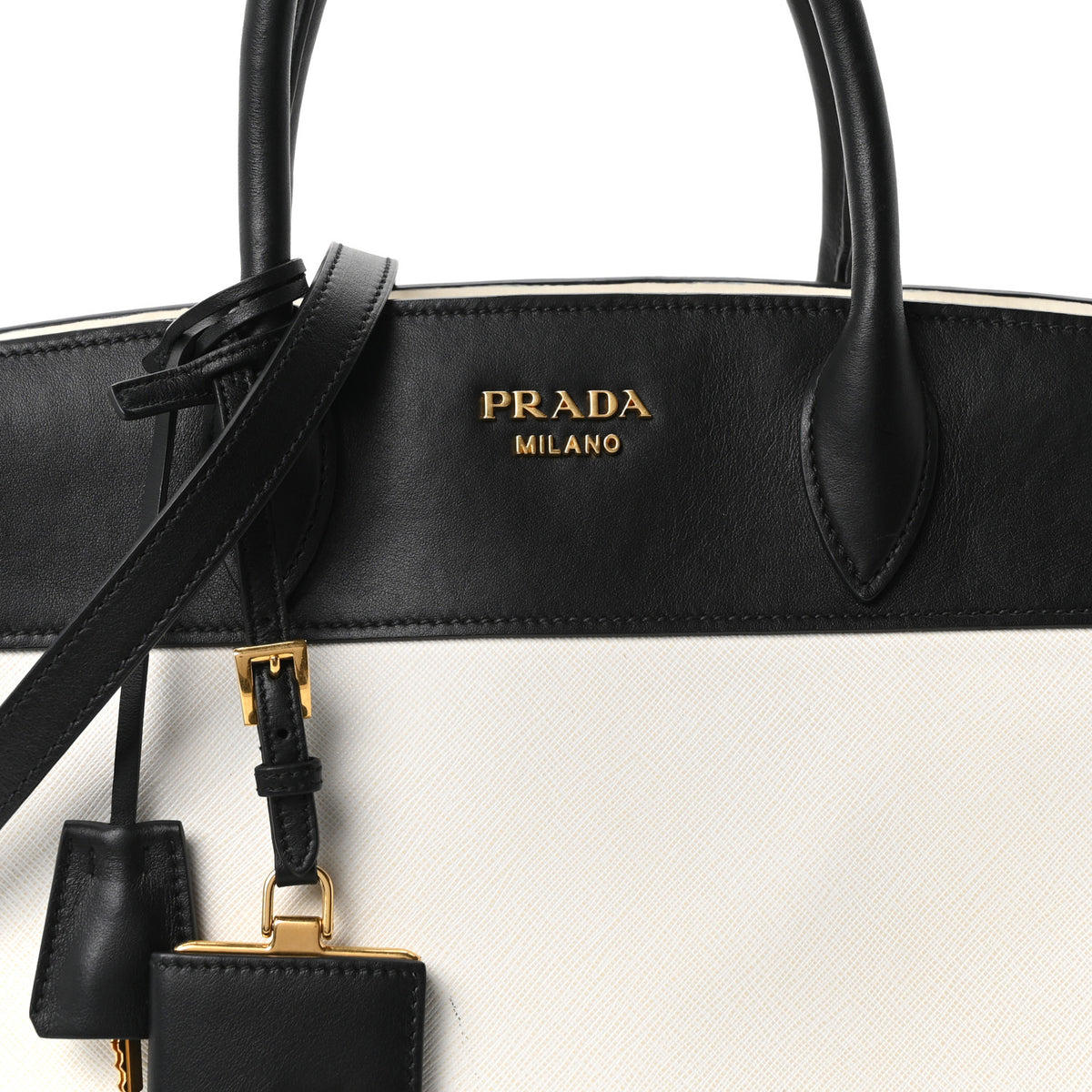Prada Saffiano City Calfskin Medium Esplanade White Black 8 of 10