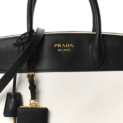Prada Saffiano City Calfskin Medium Esplanade White Black 8 of 10