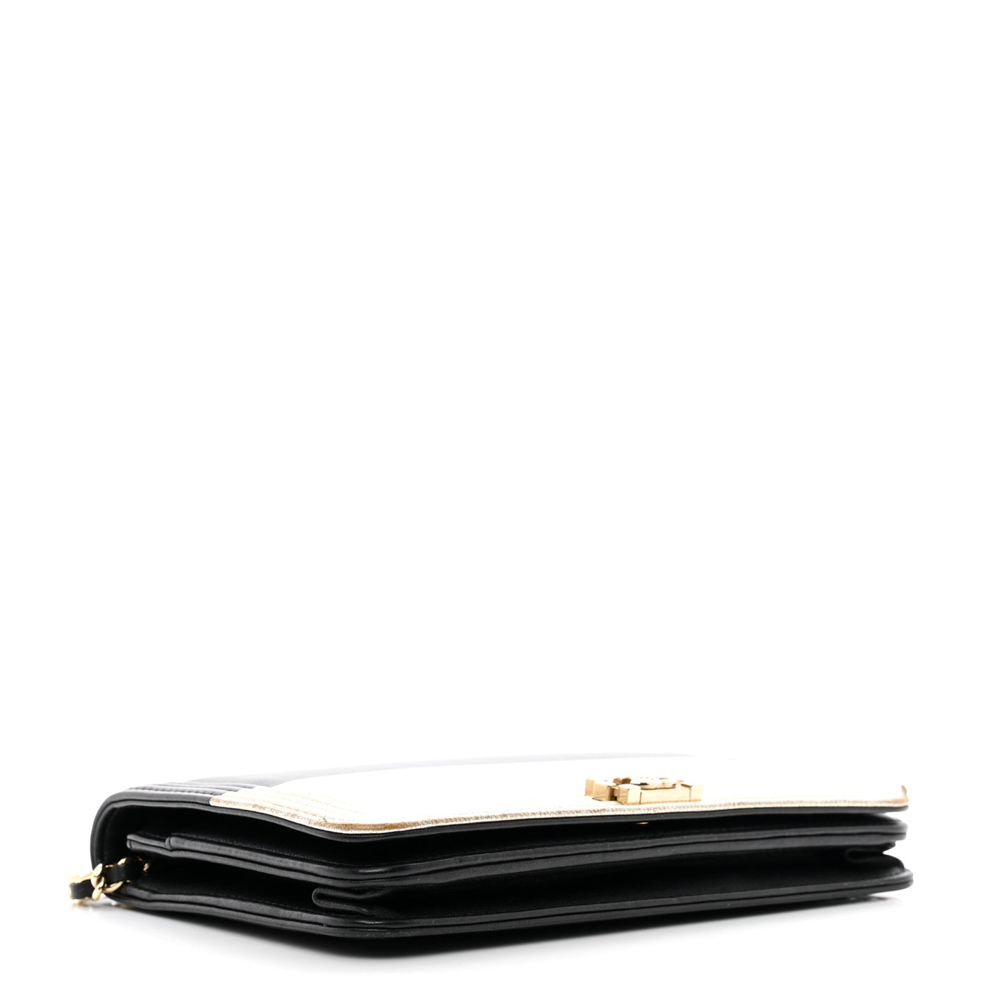 Metallic Goatskin Lambskin Boy Wallet on Chain WOC Black Gold