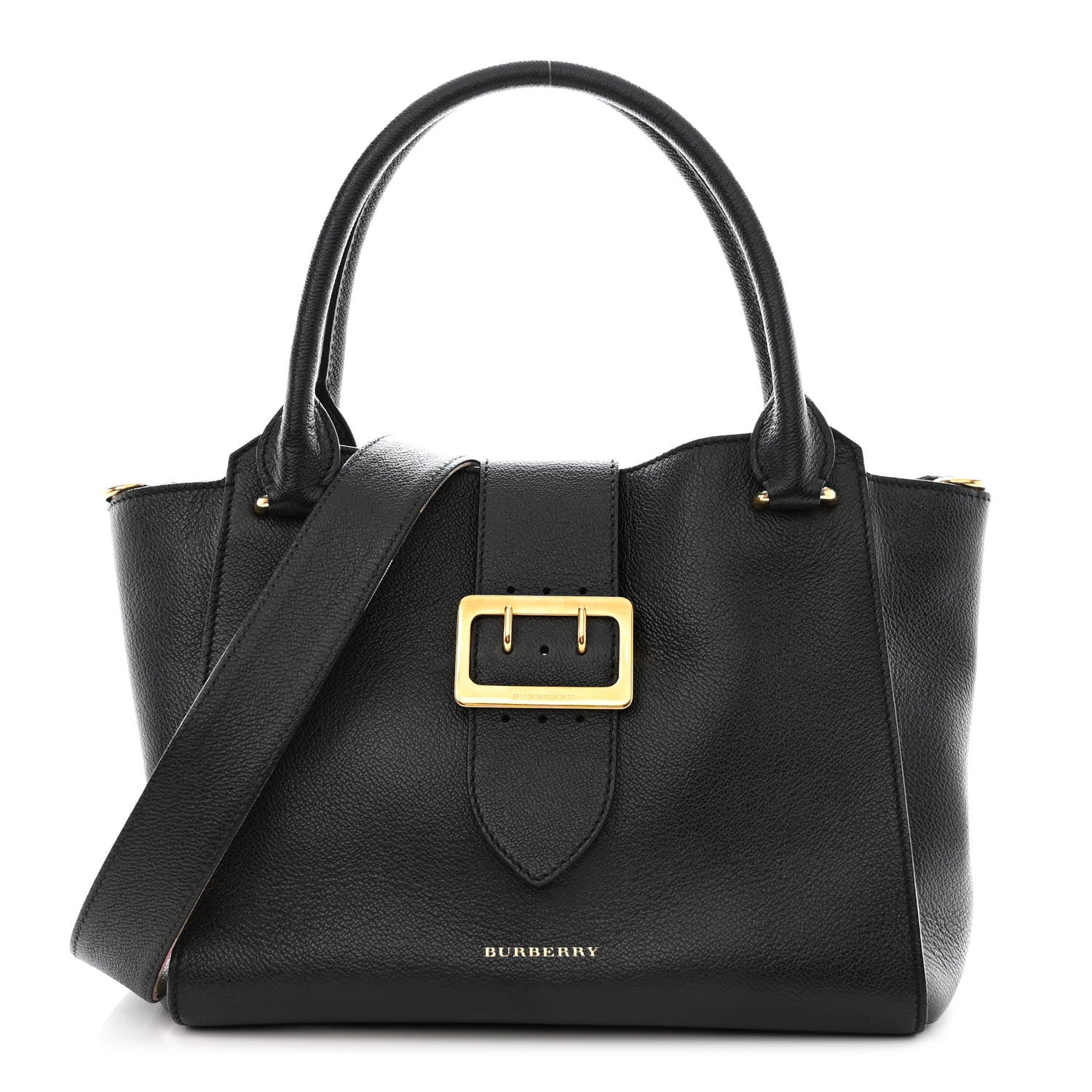 Burberry Soft Grain Calfskin Medium Buckle Tote Black 1 of 14