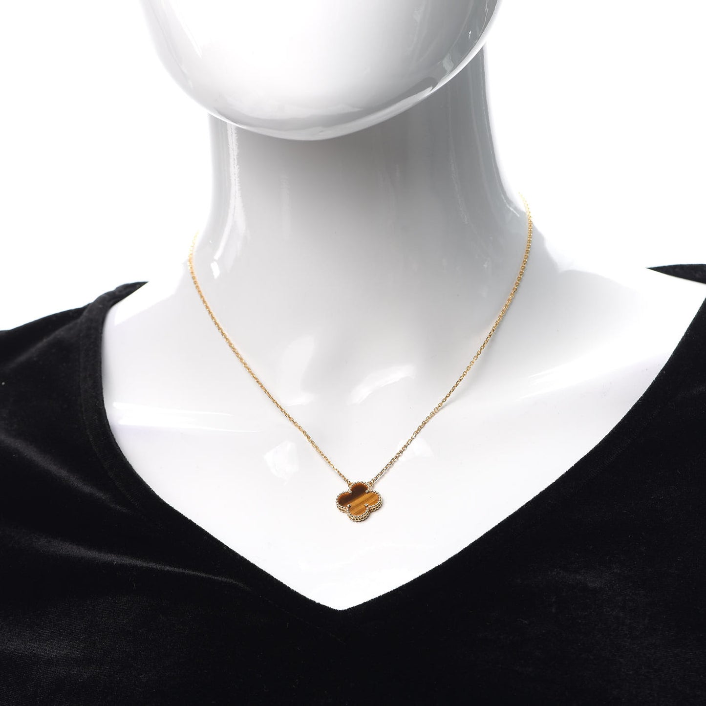 18K Yellow Gold Tiger Eye Vintage Alhambra Pendant Necklace