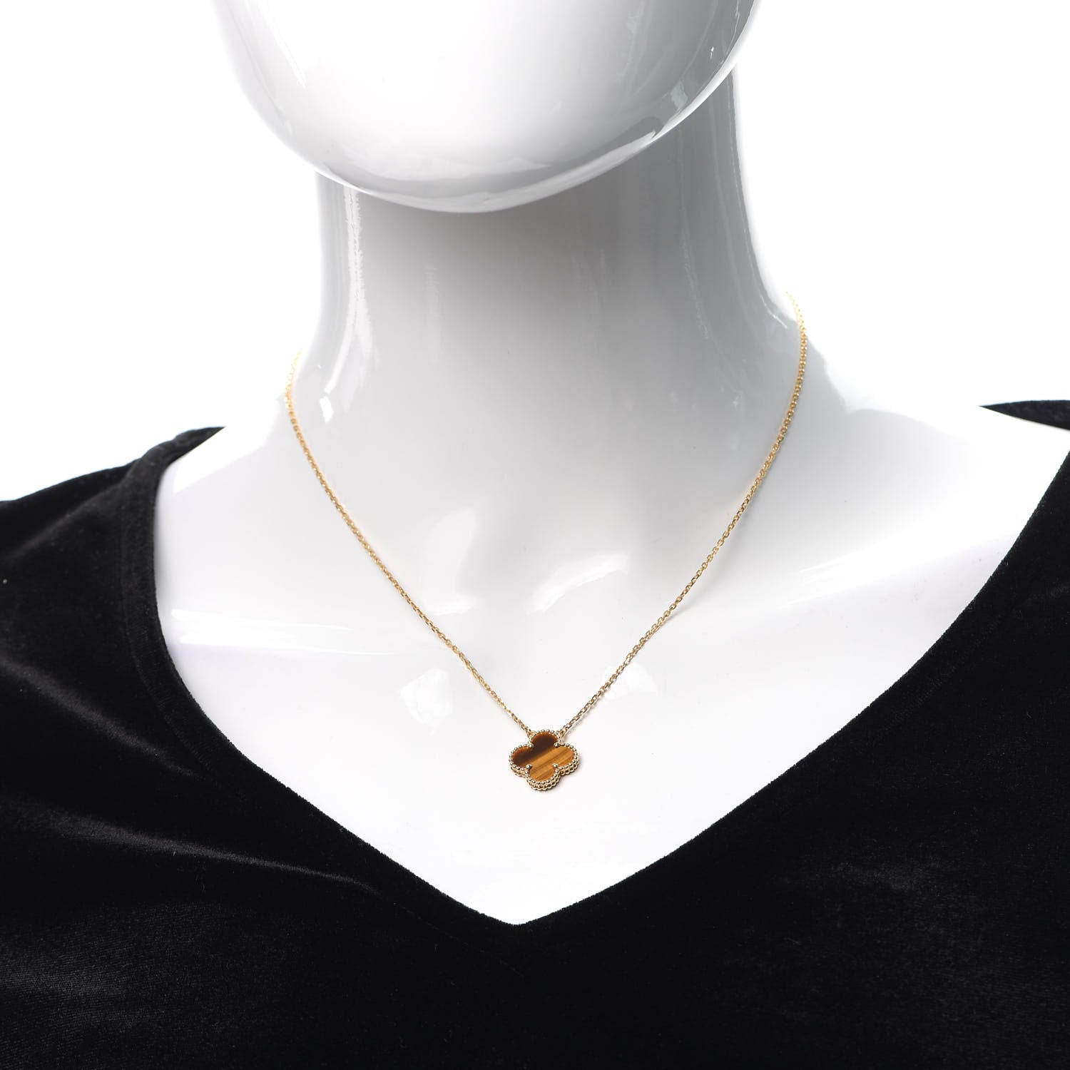 Van Cleef & Arpels 18K Yellow Gold Tiger Eye Vintage Alhambra Pendant Necklace 2 of 7