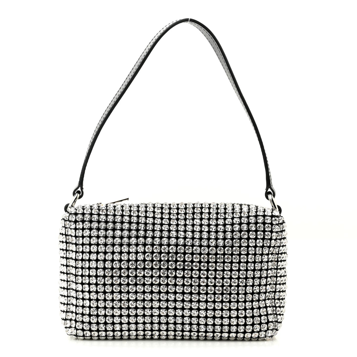 Mesh Crystal Rhinestone Mini Heiress Pouch Black Silver