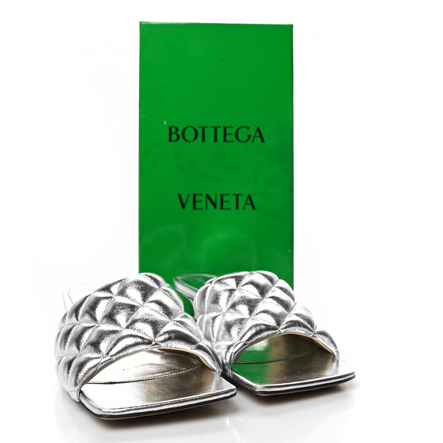 Bottega Veneta Metallic Nappa Reflection Matelasse Padded Kitten Heel Mule Sandals 40 Silver 8 of 8