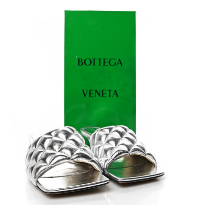 Bottega Veneta Metallic Nappa Reflection Matelasse Padded Kitten Heel Mule Sandals 40 Silver 8 of 8