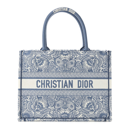 Christian Dior Canvas Embroidered Medium Butterfly Book Tote Azur White 1 of 11