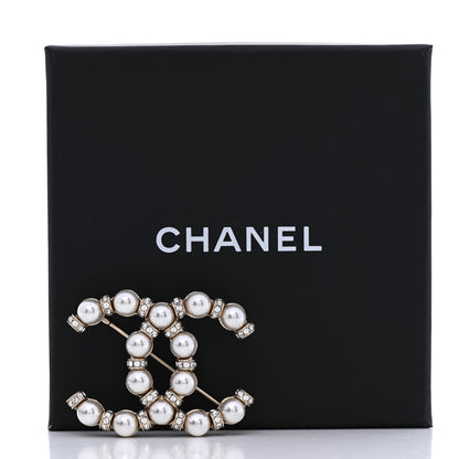 Chanel Pearl Crystal Nefertiti CC Brooch Gold 5 of 5