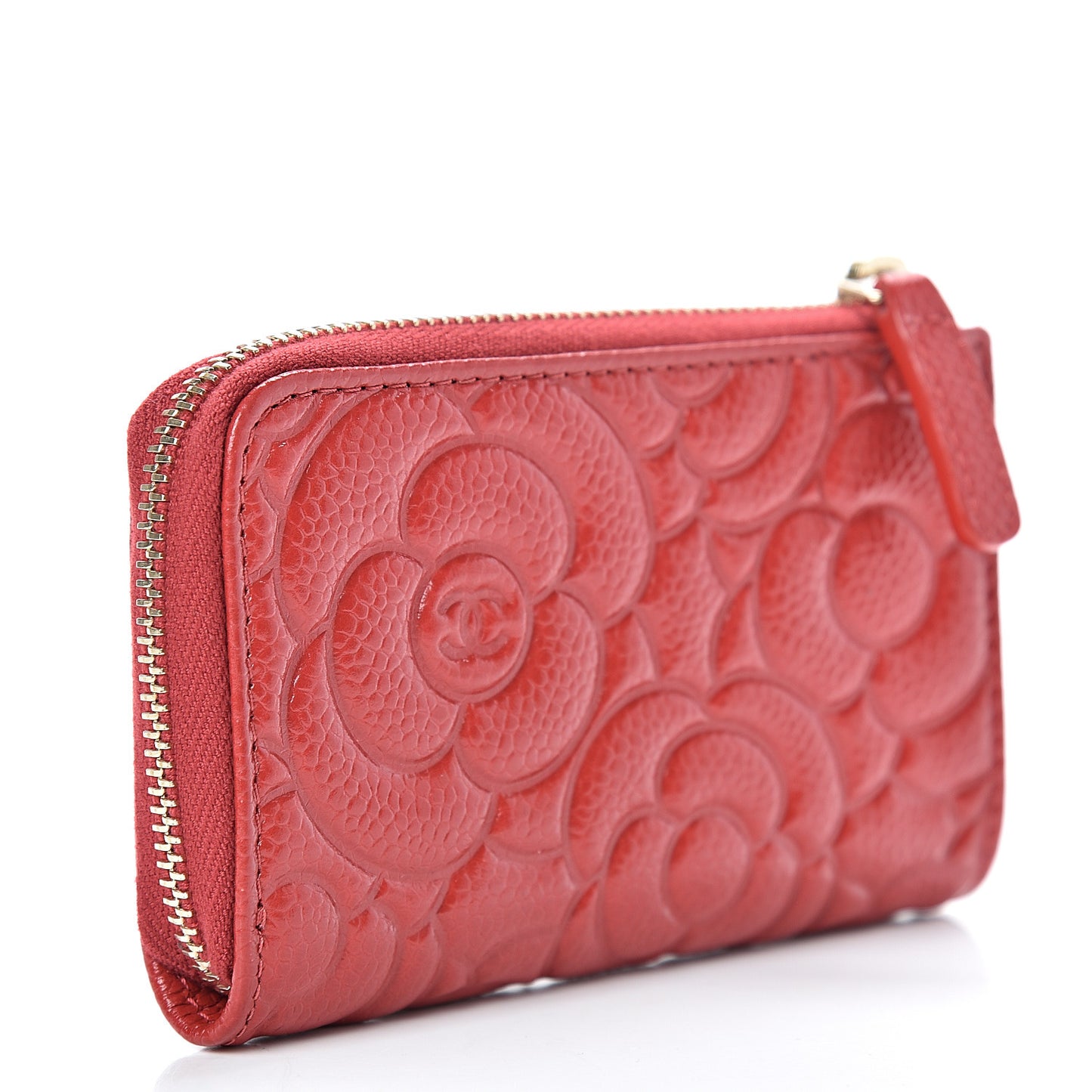 Caviar Camellia Embossed Key Holder Case Red