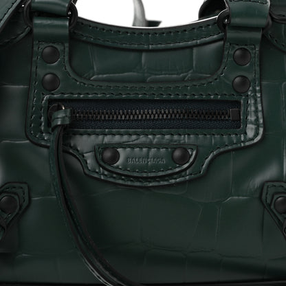 Balenciaga Semi Shiny Calfskin Crocodile Embossed Neo Classic Black Hardware Nano City Crossbody Forest Green 7 of 9