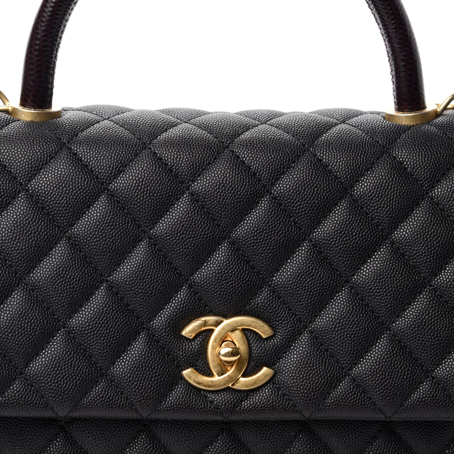 Caviar Lizard Embossed Quilted Small Coco Handle Flap Black