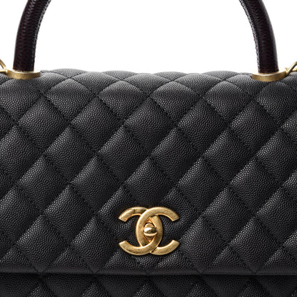 Chanel Caviar Lizard Embossed Quilted Small Coco Handle Flap Black 10 of 11