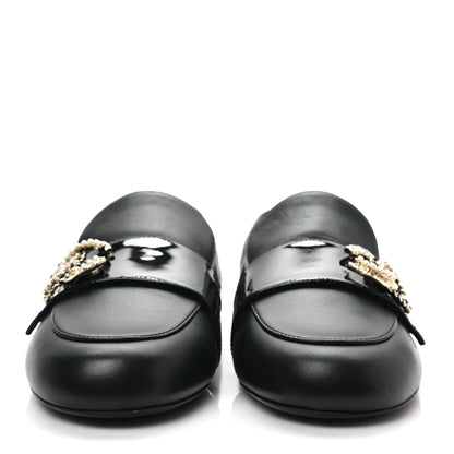 Chanel Patent Calfskin Lambskin Crystal CC Loafers 37.5 Black 2 of 9