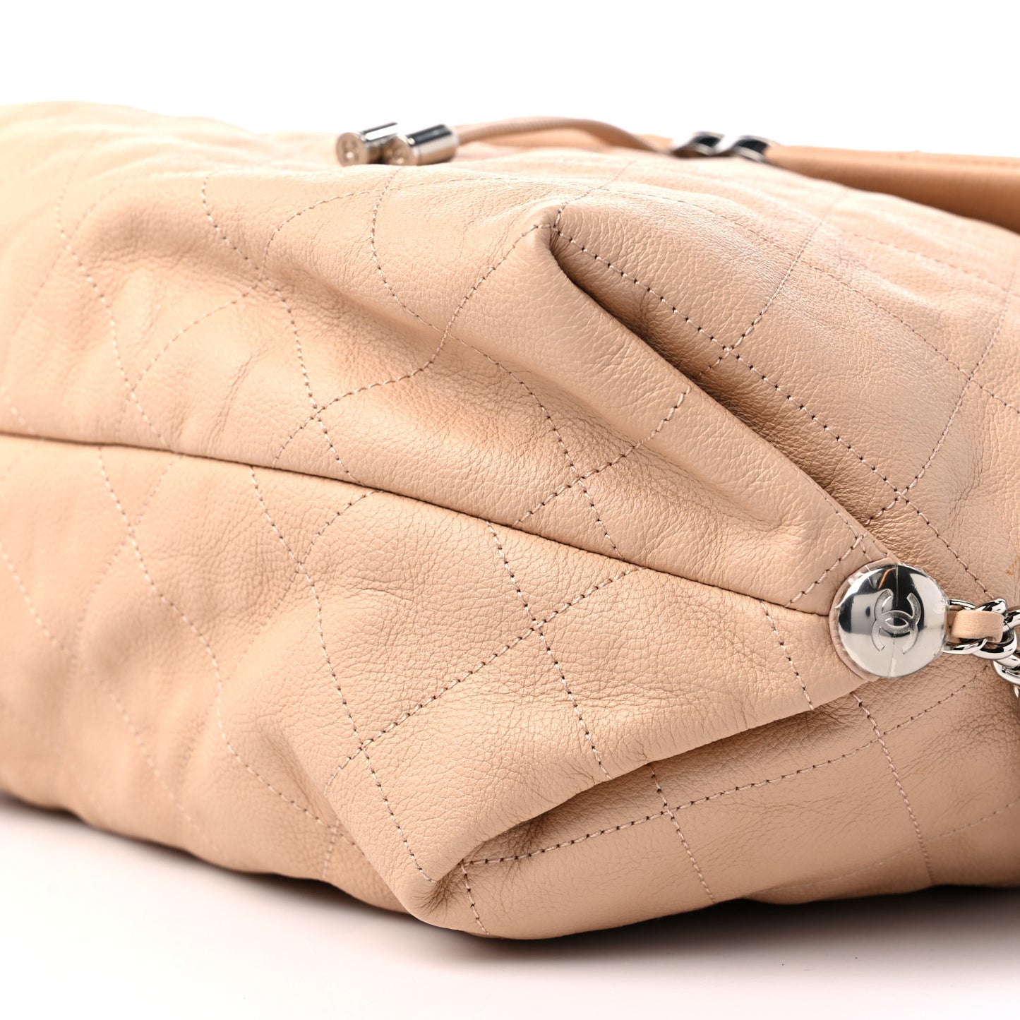 Grained Calfskin Stitched Braided With Style Backpack Beige