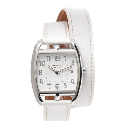 Hermes Stainless Steel Epsom 33mm Cape Cod Tonneau Double Tour Quartz Watch Blanc 1 of 5