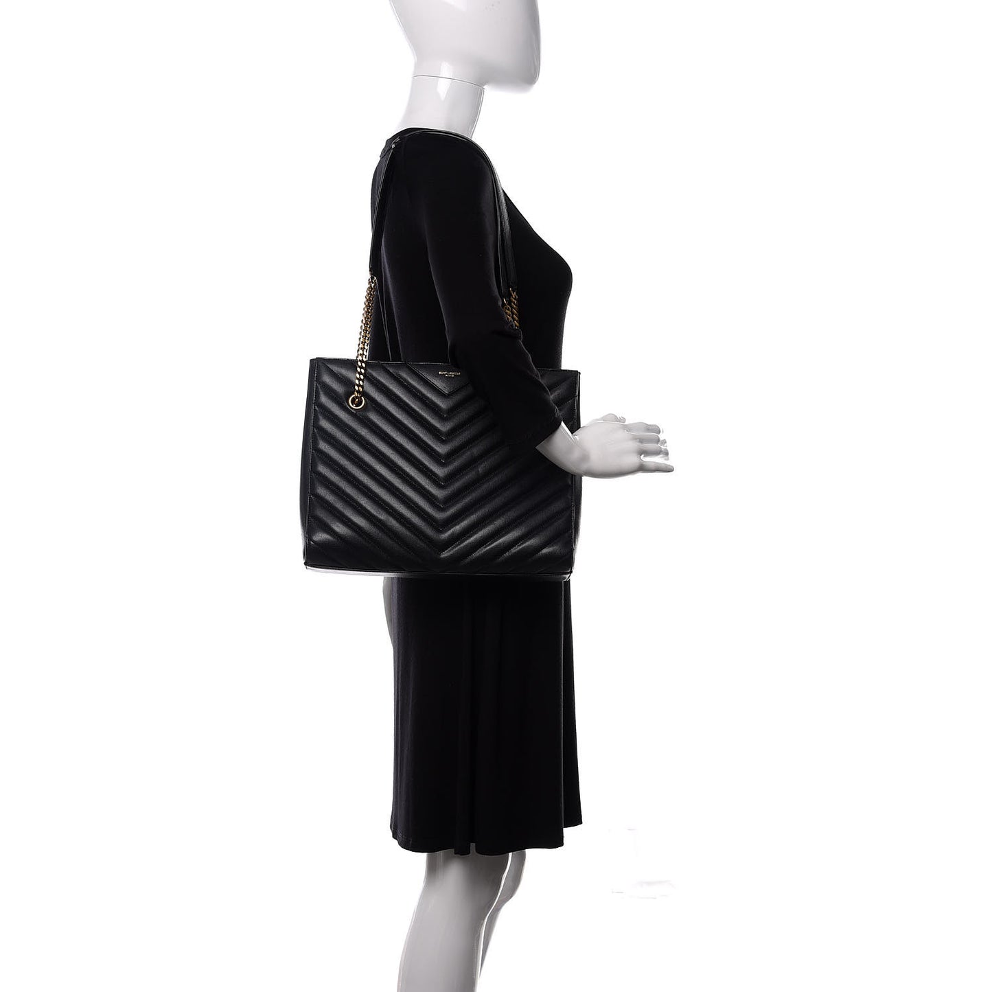 Grain De Poudre Matelasse Chevron Medium Tribeca Shopping Bag Black