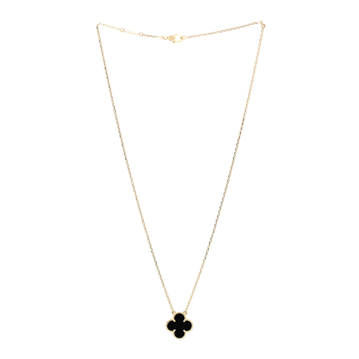 18K Yellow Gold Black Onyx Vintage Alhambra Pendant Necklace