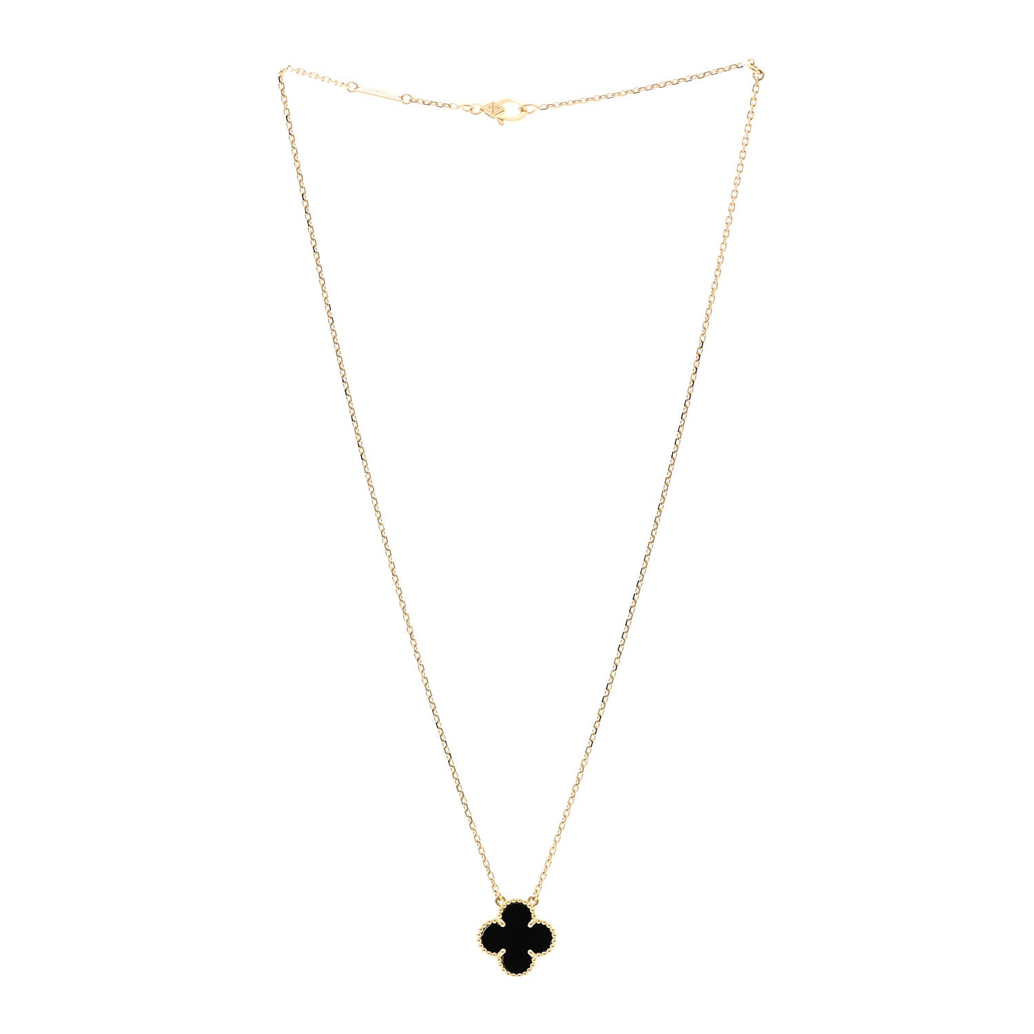Van Cleef & Arpels 18K Yellow Gold Black Onyx Vintage Alhambra Pendant Necklace 3 of 6