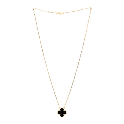 Van Cleef & Arpels 18K Yellow Gold Black Onyx Vintage Alhambra Pendant Necklace 3 of 6