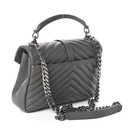 Saint Laurent Sheepskin Matelasse Chevron Monogram Medium College Bag Light Coal 2 of 9