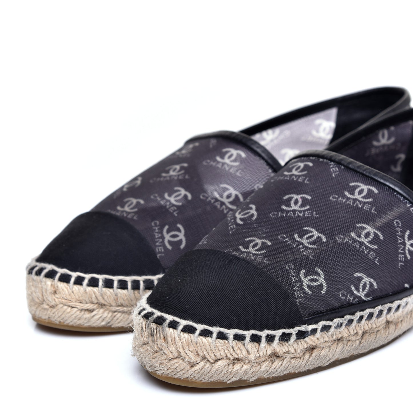 Mesh Grosgrain CC Espadrilles 39 Black White