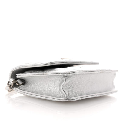 Chanel Metallic Goatskin Quilted Crystal CC Walk Of Fame Clutch With Chain Silver 3 of 9