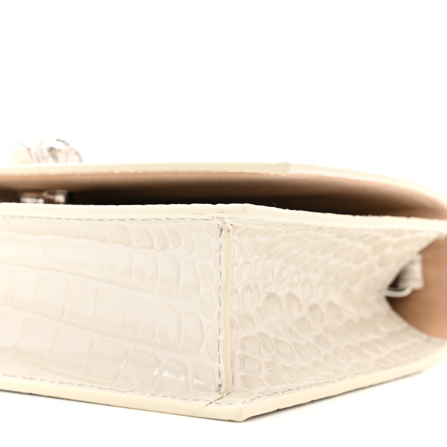 Calfskin Crocodile Embossed Skull Mini Crossbody Bag White