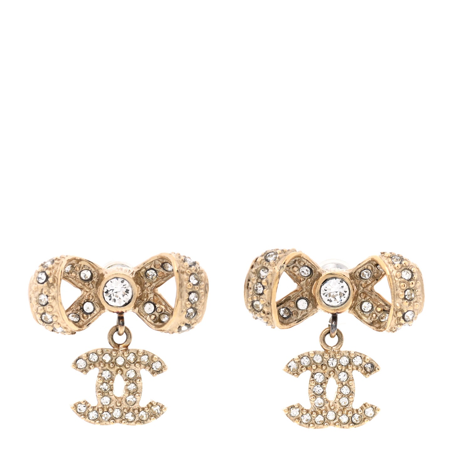 Crystal CC Bow Drop Earrings Gold