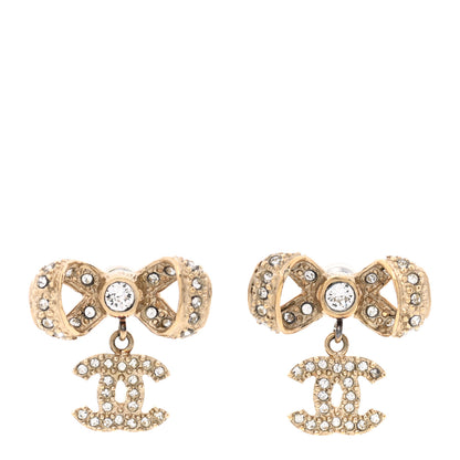 Chanel Crystal CC Bow Drop Earrings Gold 1 of 5