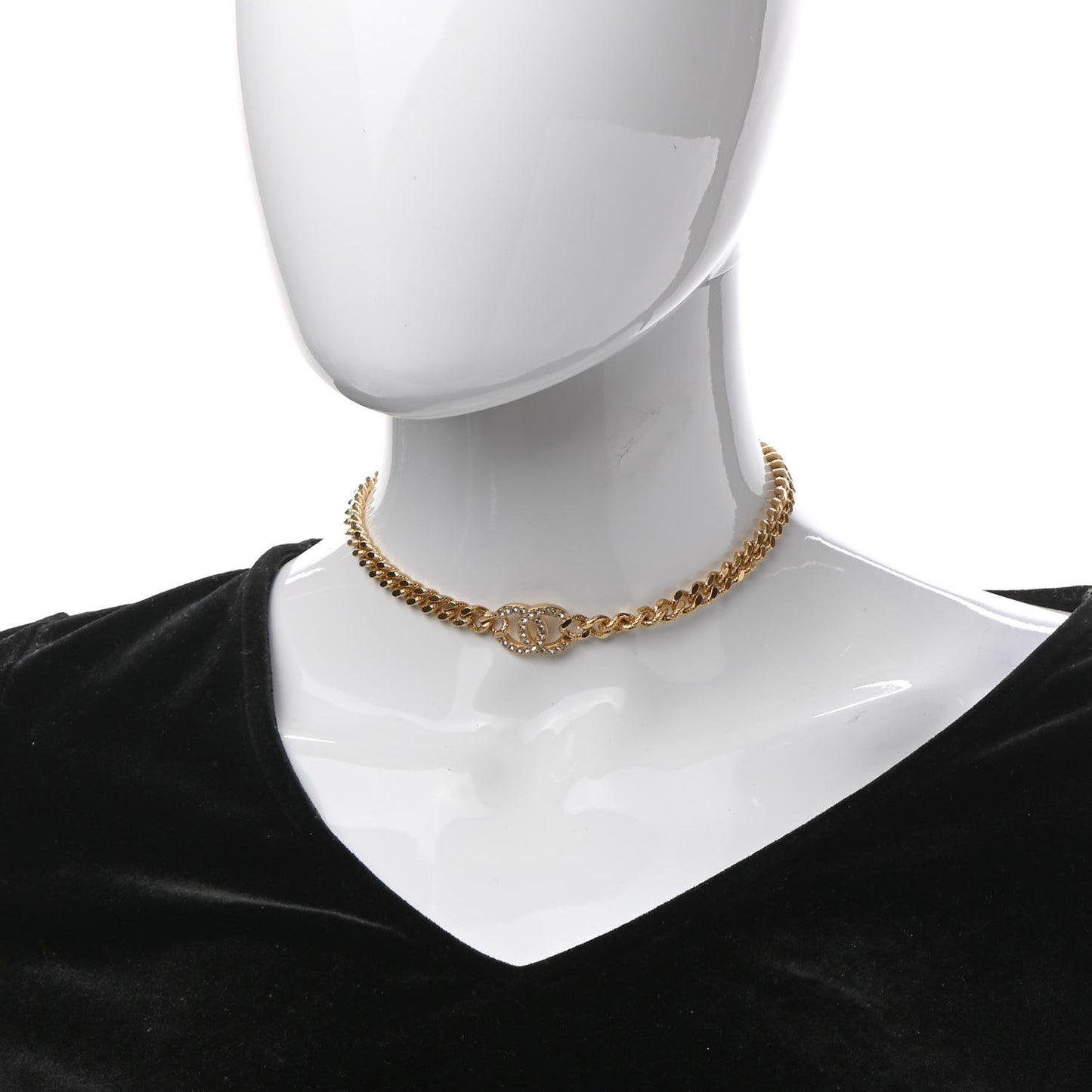 Crystal Chain Link CC Choker Necklace Gold