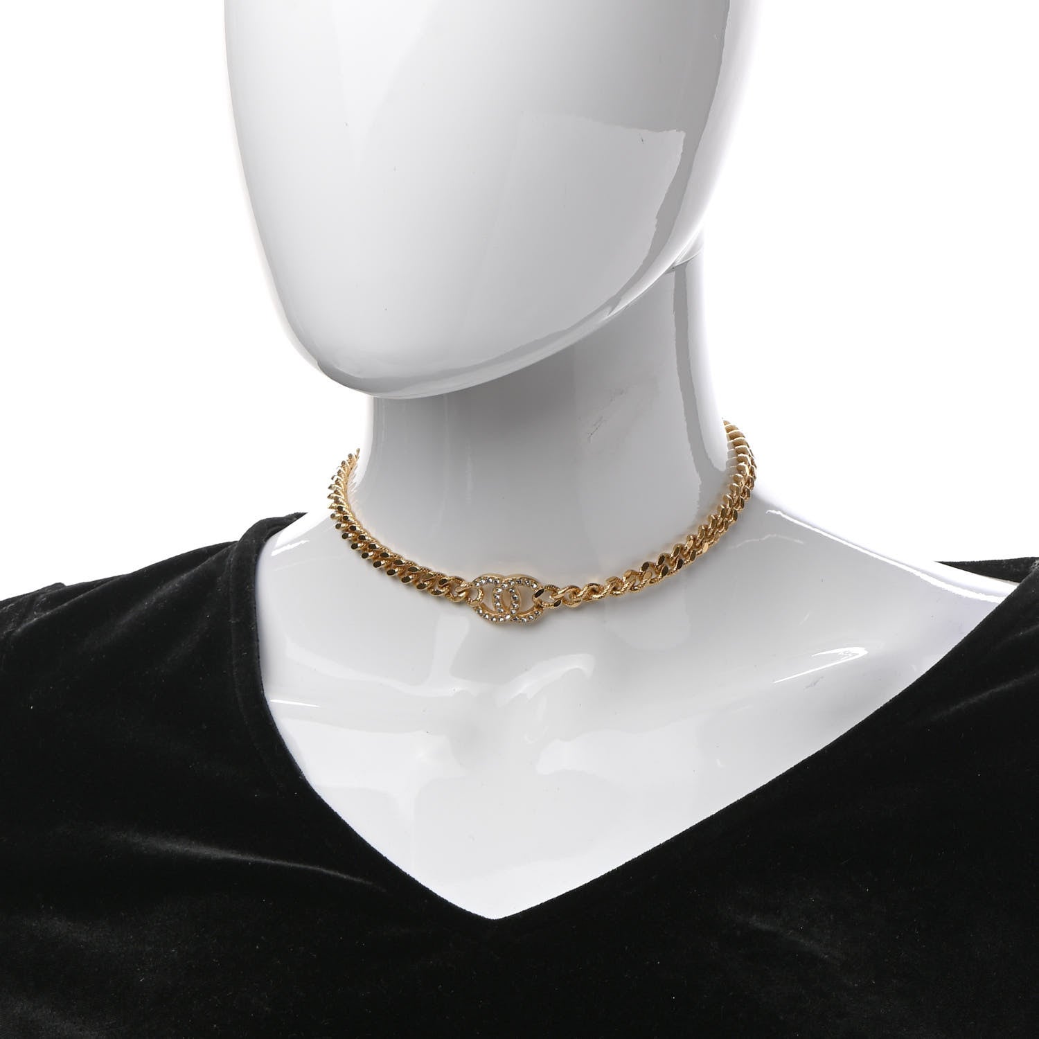 Chanel Crystal Chain Link CC Choker Necklace Gold 2 of 6