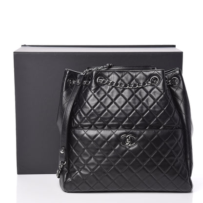 Chanel Lambskin Quilted Large Drawstring Shoulder Bag Black 10 of 10