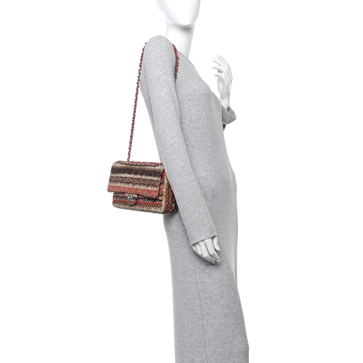 Chanel Tweed Quilted Medium Double Flap Beige Multicolor 2 of 10