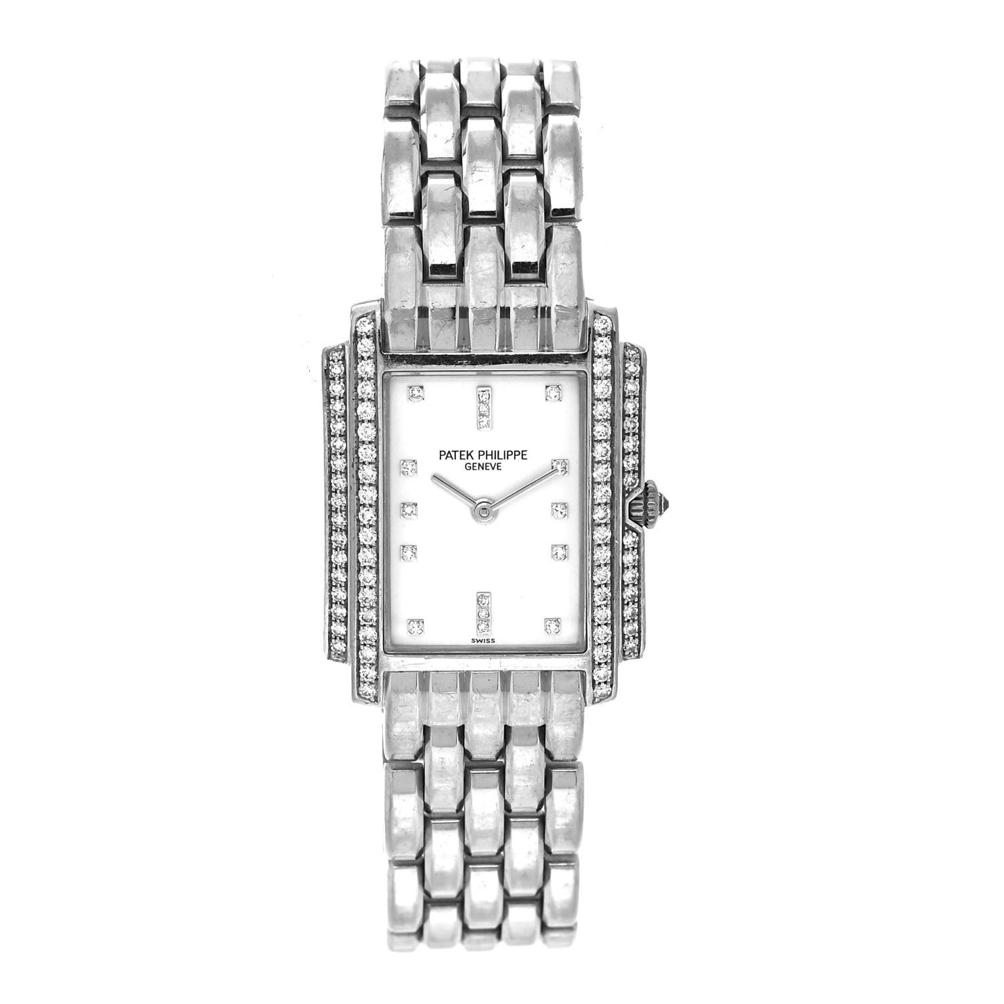 18K White Gold Diamond Bezel 22mm Gondolo Quartz Watch 4825