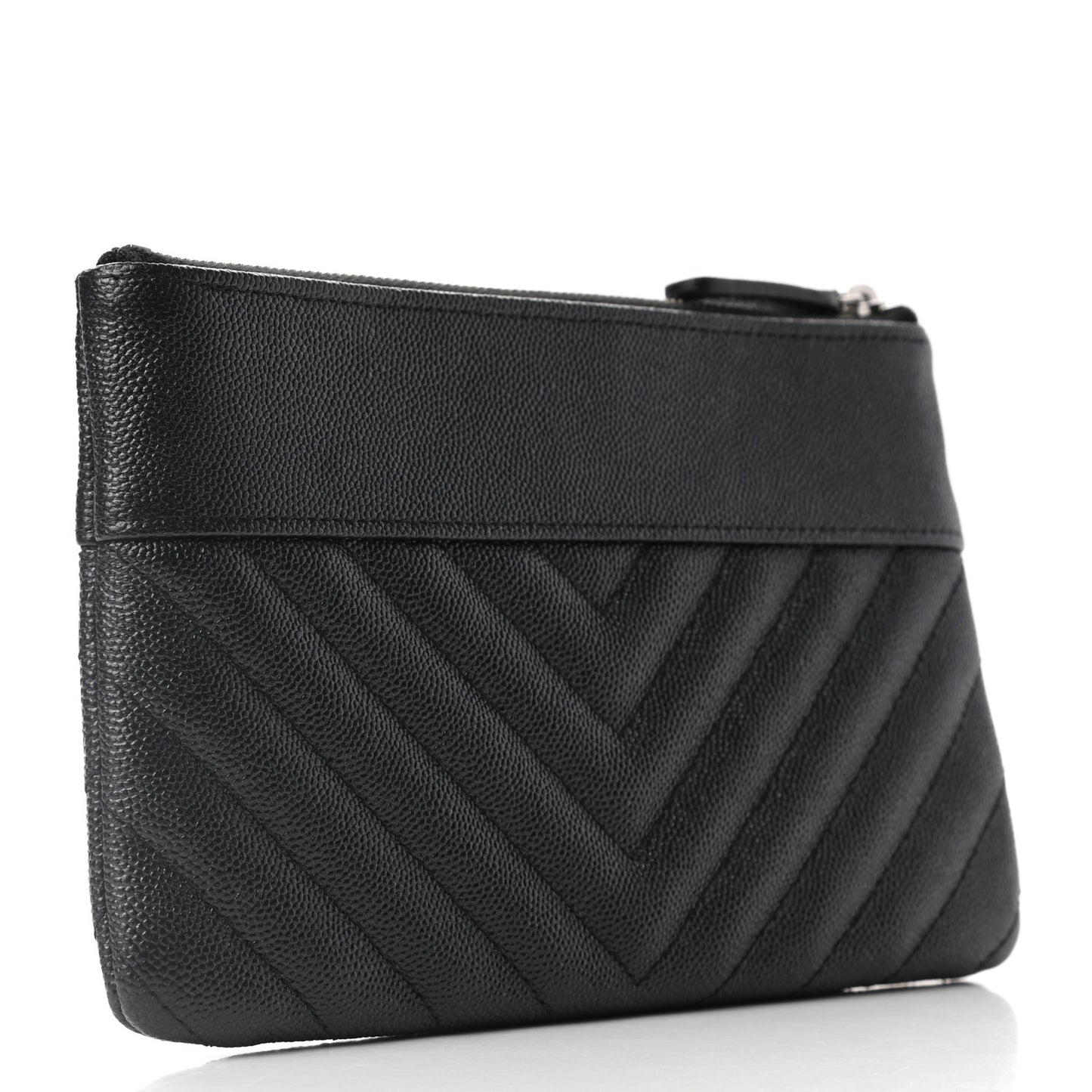 Caviar Chevron Quilted Mademoiselle Vintage Zip Pouch Black