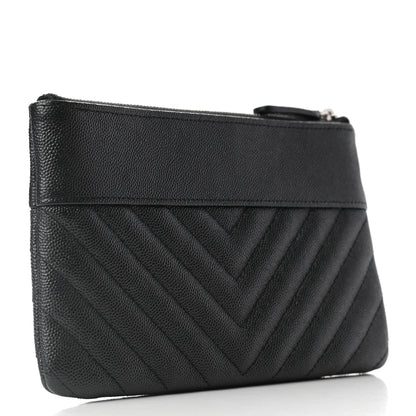 Chanel Caviar Chevron Quilted Mademoiselle Vintage Zip Pouch Black 3 of 7