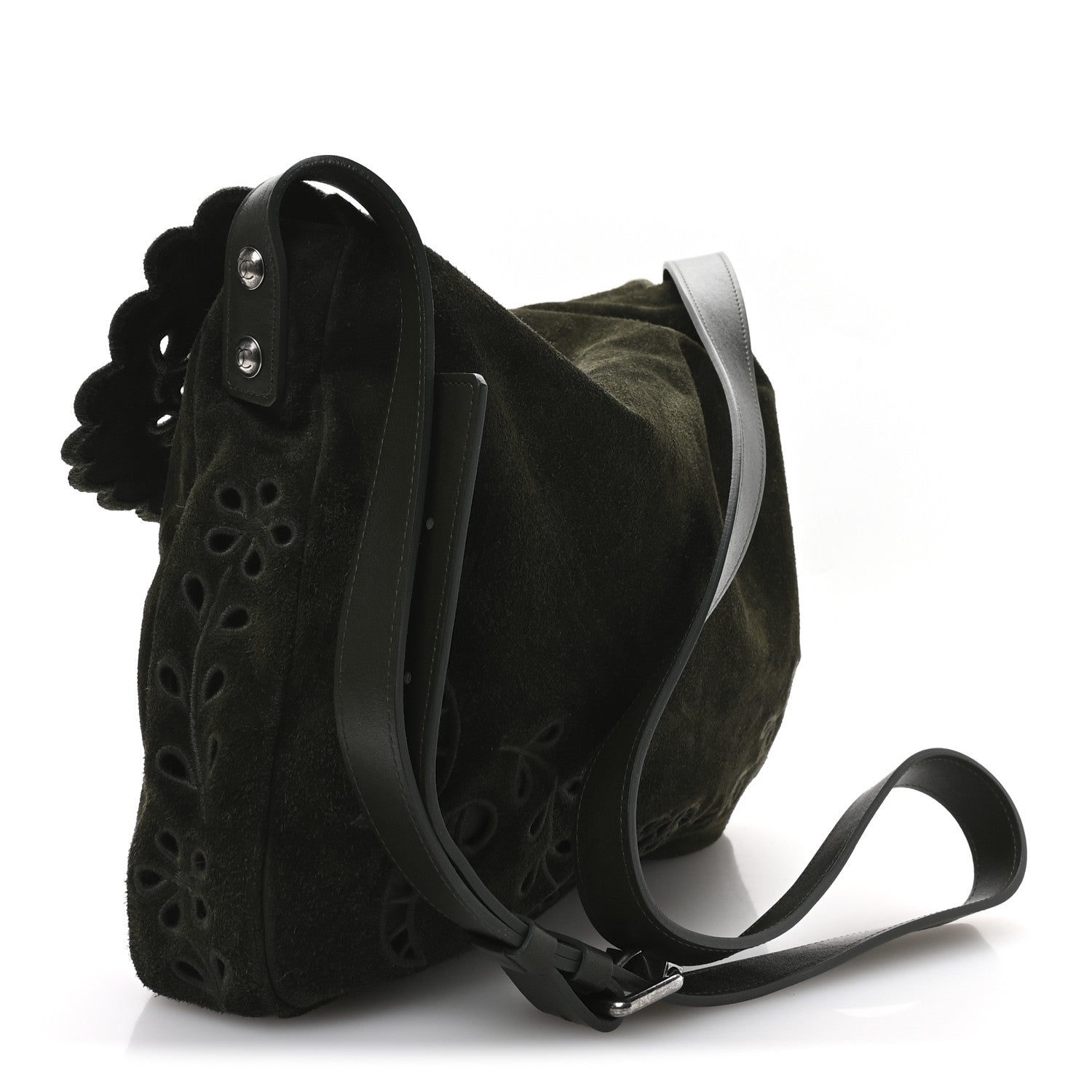 Chanel Suede Embroidered Flap Dark Green 3 of 10
