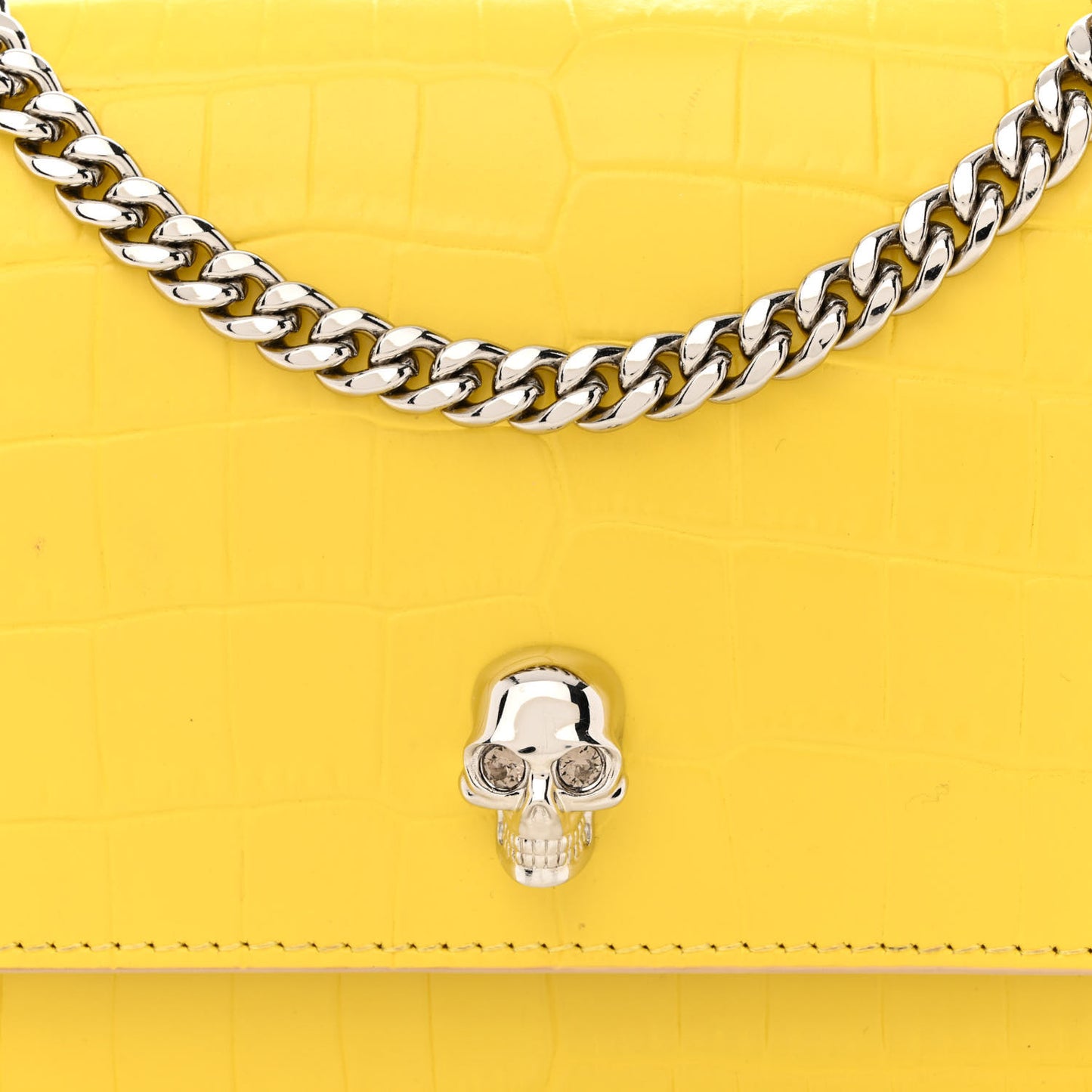 Calfskin Crocodile Embossed Skull Mini Crossbody Bag Yellow