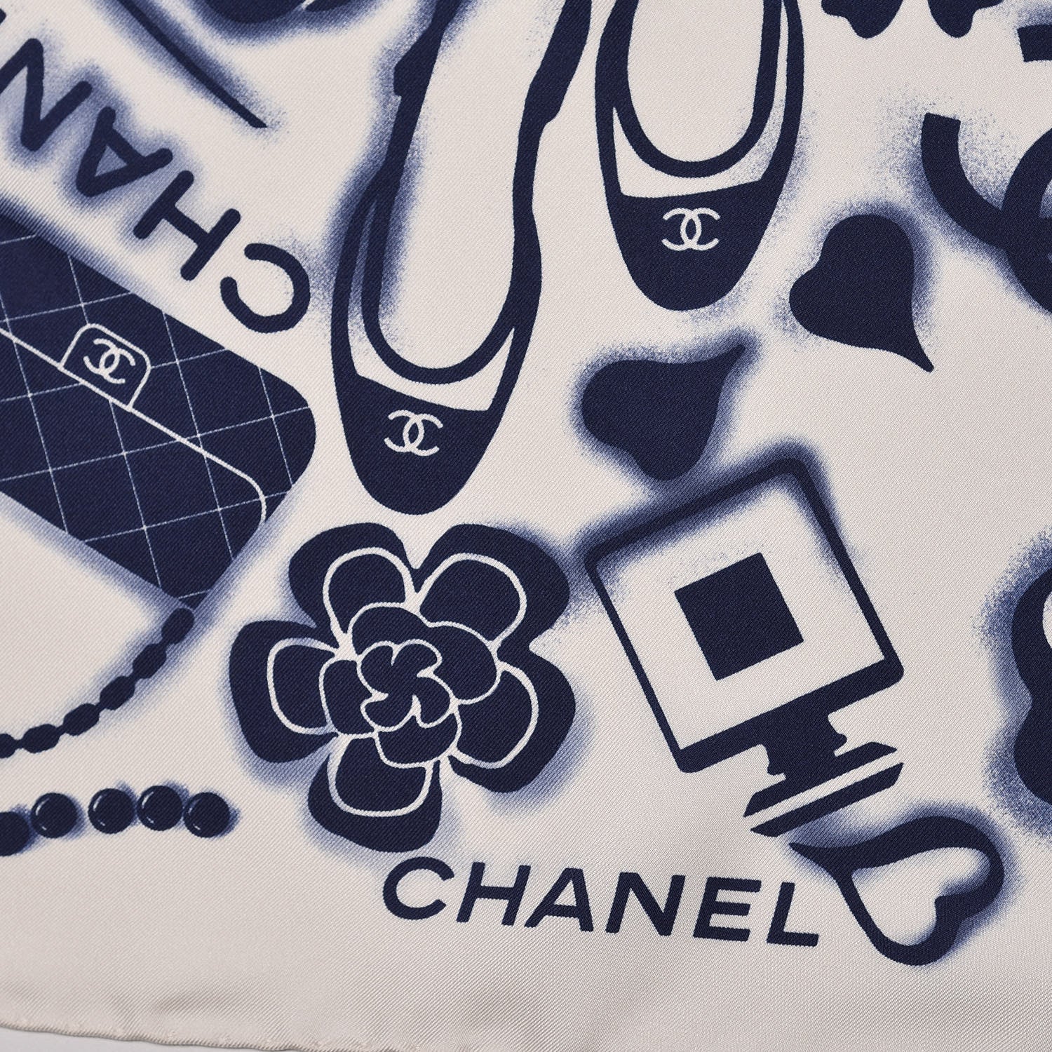 Chanel Silk CC Scarf White Blue 3 of 5