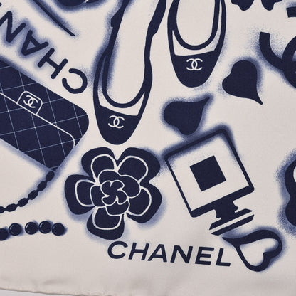 Chanel Silk CC Scarf White Blue 3 of 5