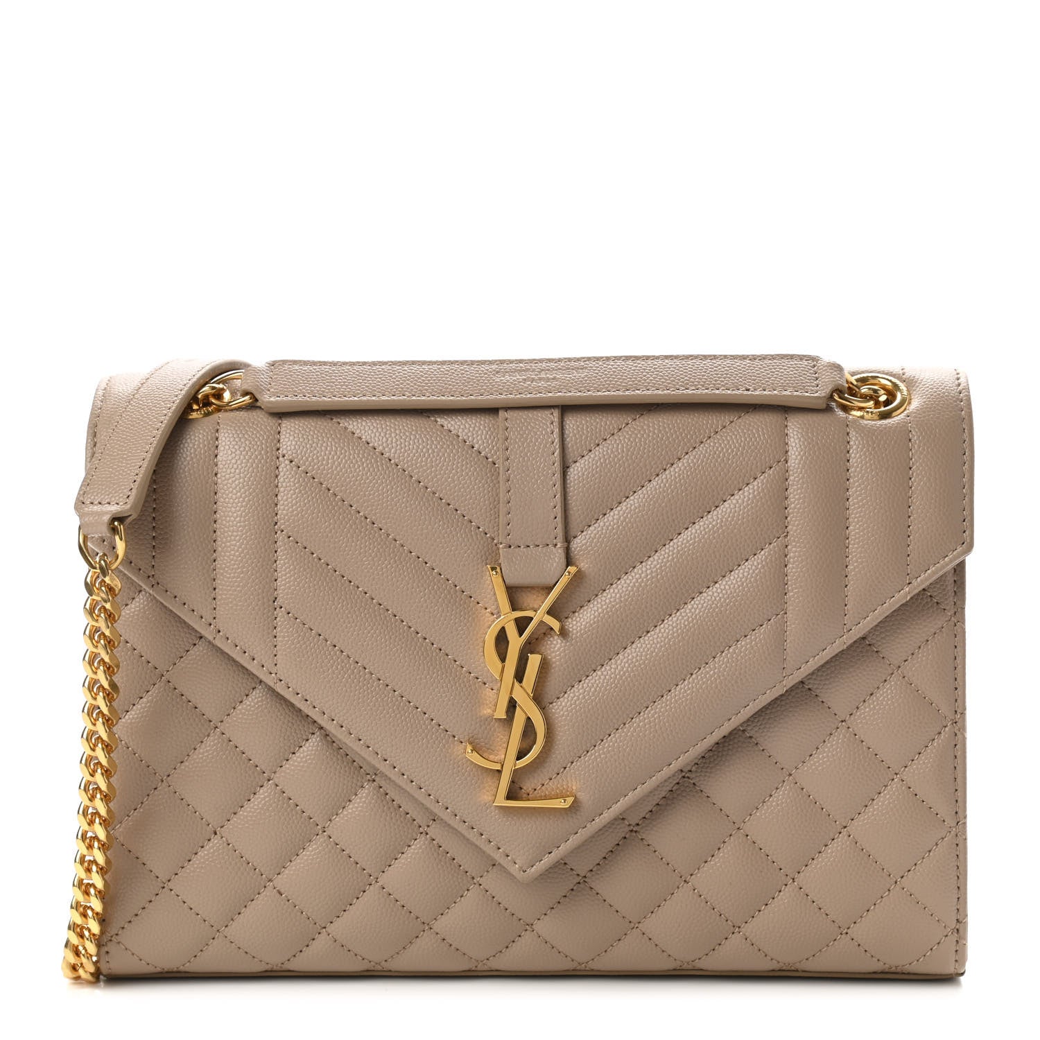 Saint Laurent Grain De Poudre Textured Mixed Matelasse Medium Triquilt Monogram Satchel Dark Beige 1 of 9