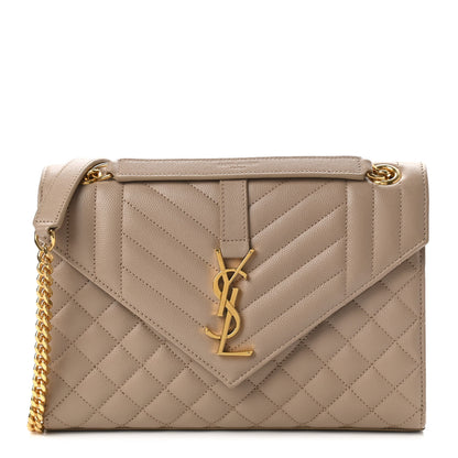 Saint Laurent Grain De Poudre Textured Mixed Matelasse Medium Triquilt Monogram Satchel Dark Beige 1 of 9