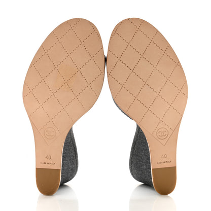 Chanel Canvas CC Wedge Sandals 40 Black 5 of 9