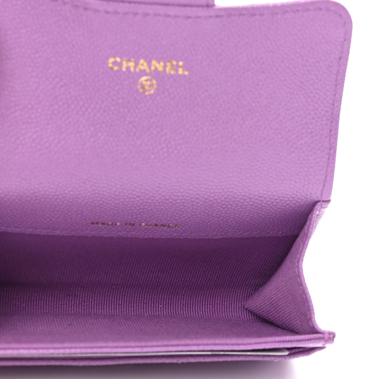Caviar Quilted Flap Card Holder Wallet Purple