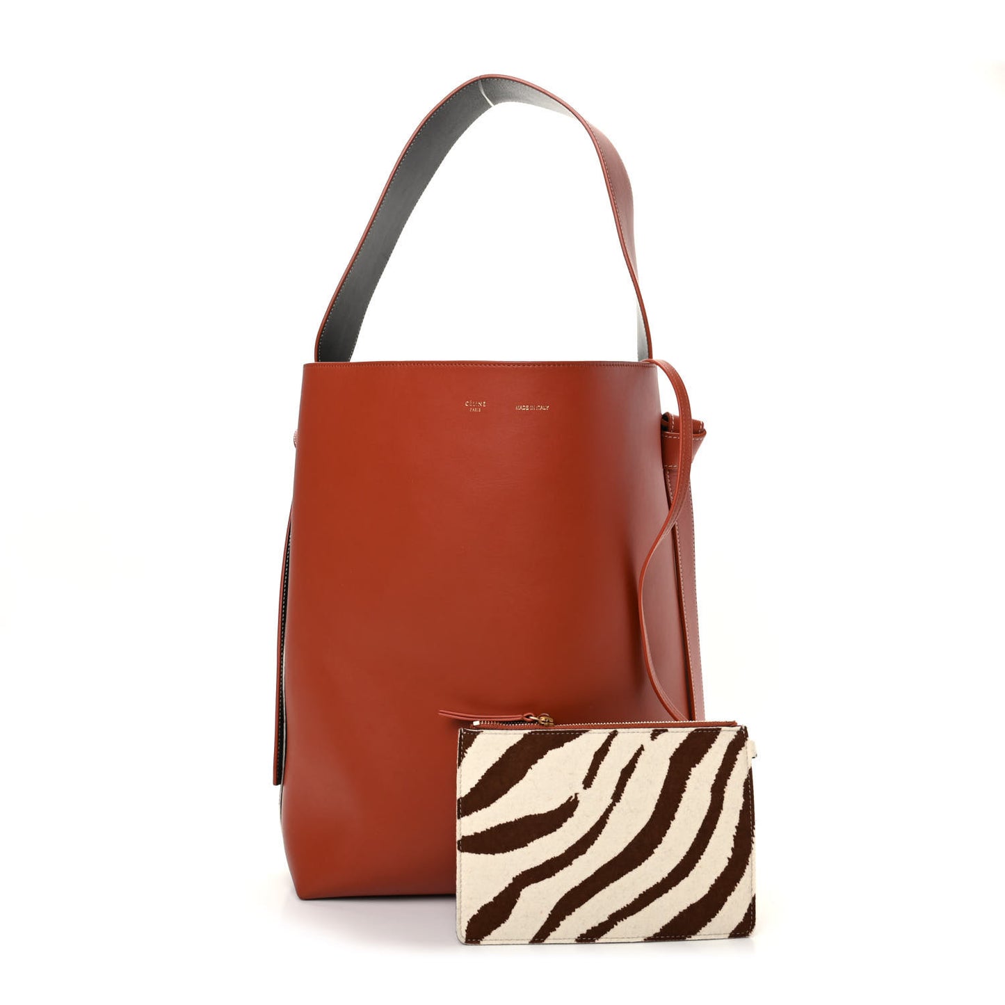 Shiny Smooth Calfskin Zebra Printed Calf Hair Small Twisted Cabas Chalk Brick