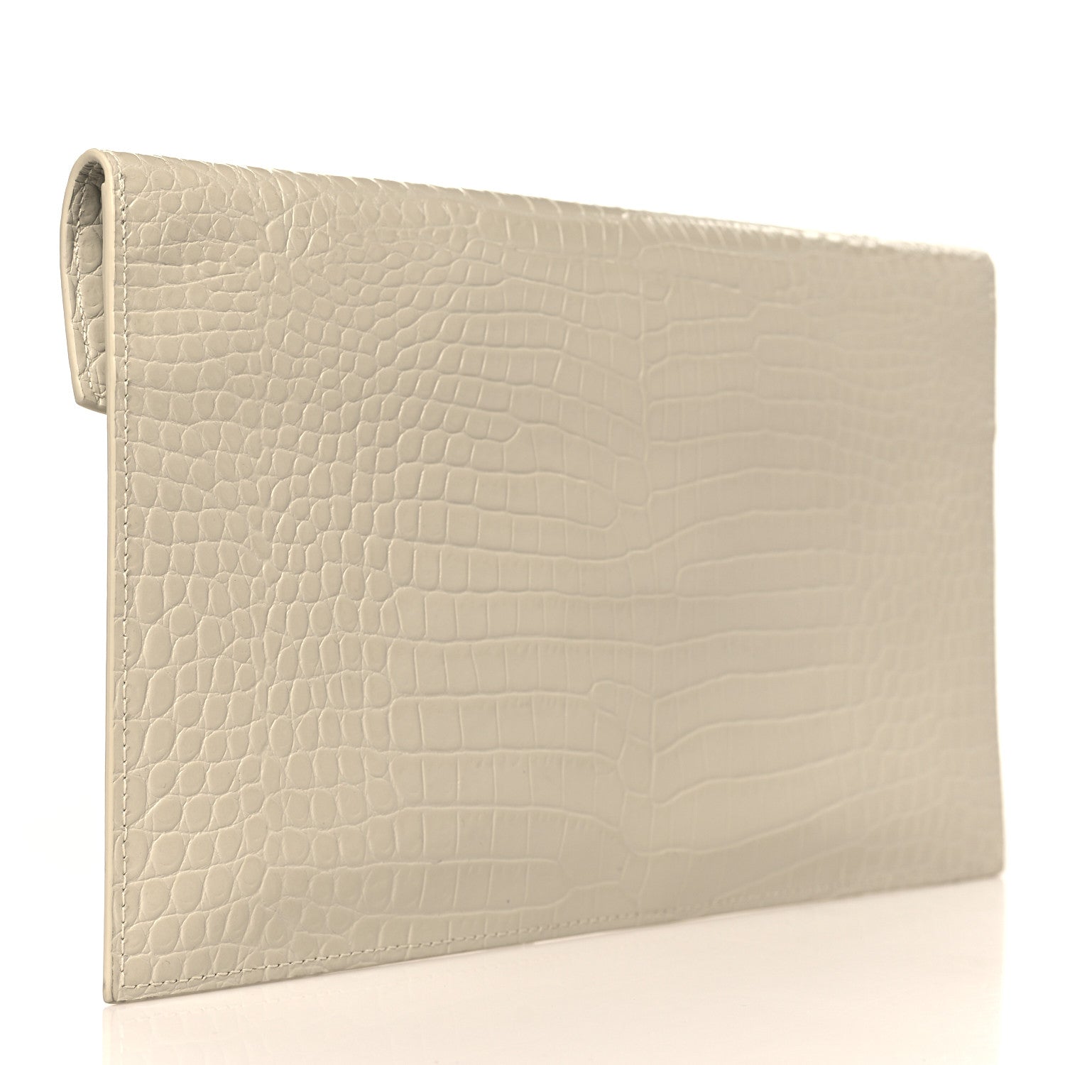 Saint Laurent Calfskin Crocodile Embossed Uptown Monogram Pouch Crema Soft 3 of 9
