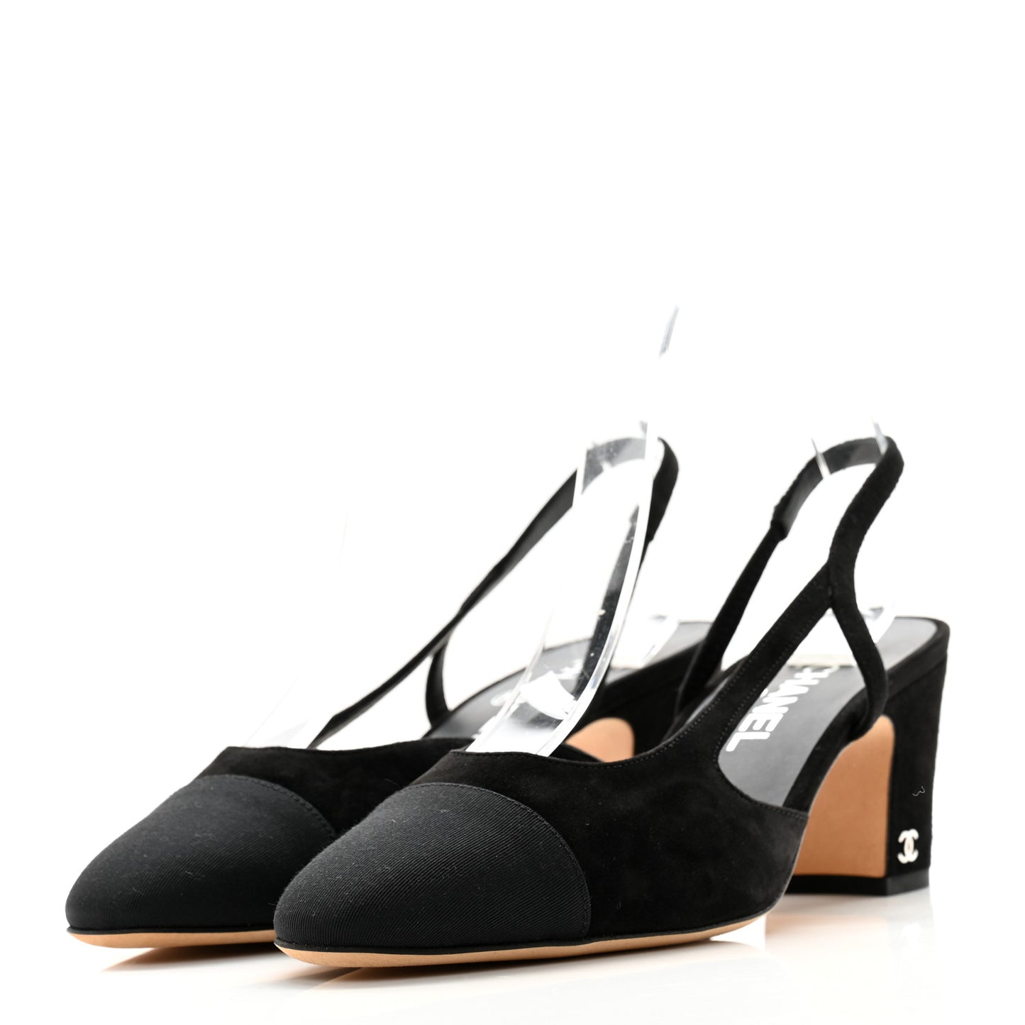Velour Grosgrain Cap Toe CC Slingback Pumps 39 Black