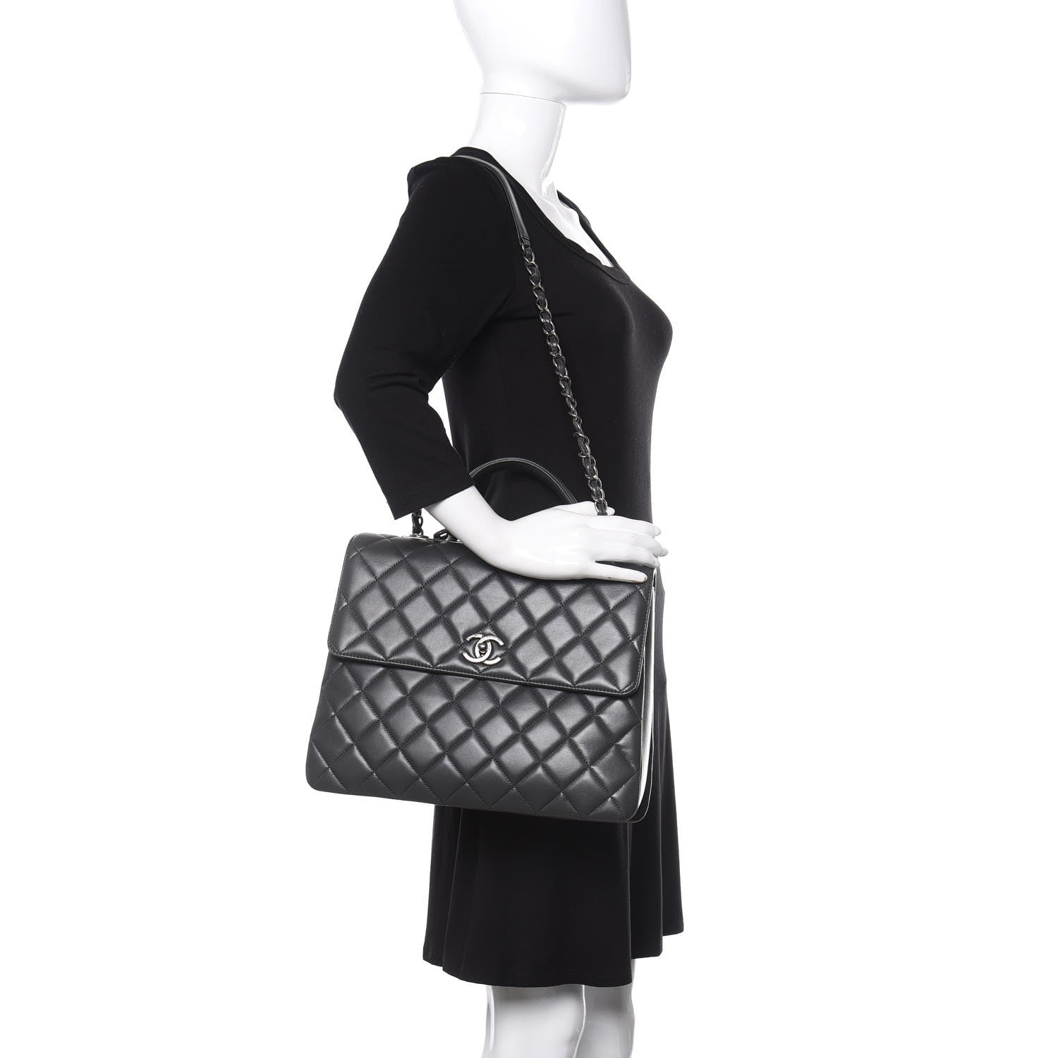 Chanel Lambskin Quilted Large Trendy CC Dual Handle Flap Bag Dark Grey 2 of 15