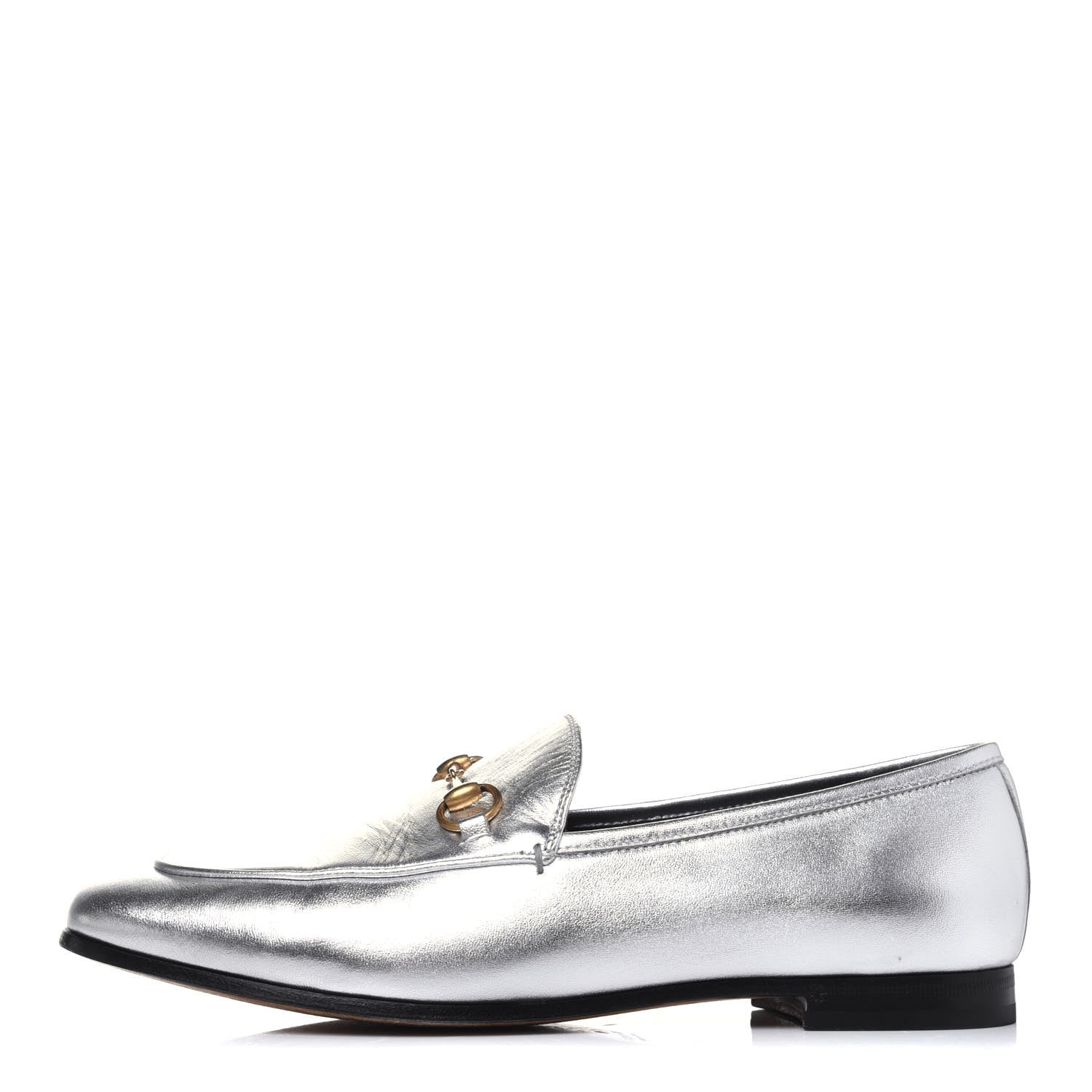 Gucci Metallic Nappa Womens Jordaan Loafers 39.5 Argento 1 of 12